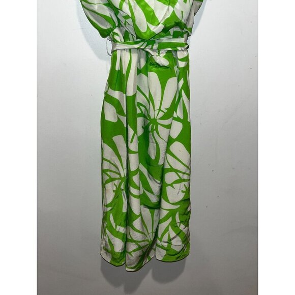 Lilly Pulitzer Green & White Tropical Print Ruffle Dress Women Size 0 - Picture 3 of 10